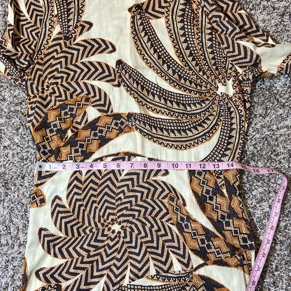 Farm Rio Midi Dress M Bodycon Long Sleeve Tropical Sand Yawanawa Vanahu Size M - Picture 15 of 16